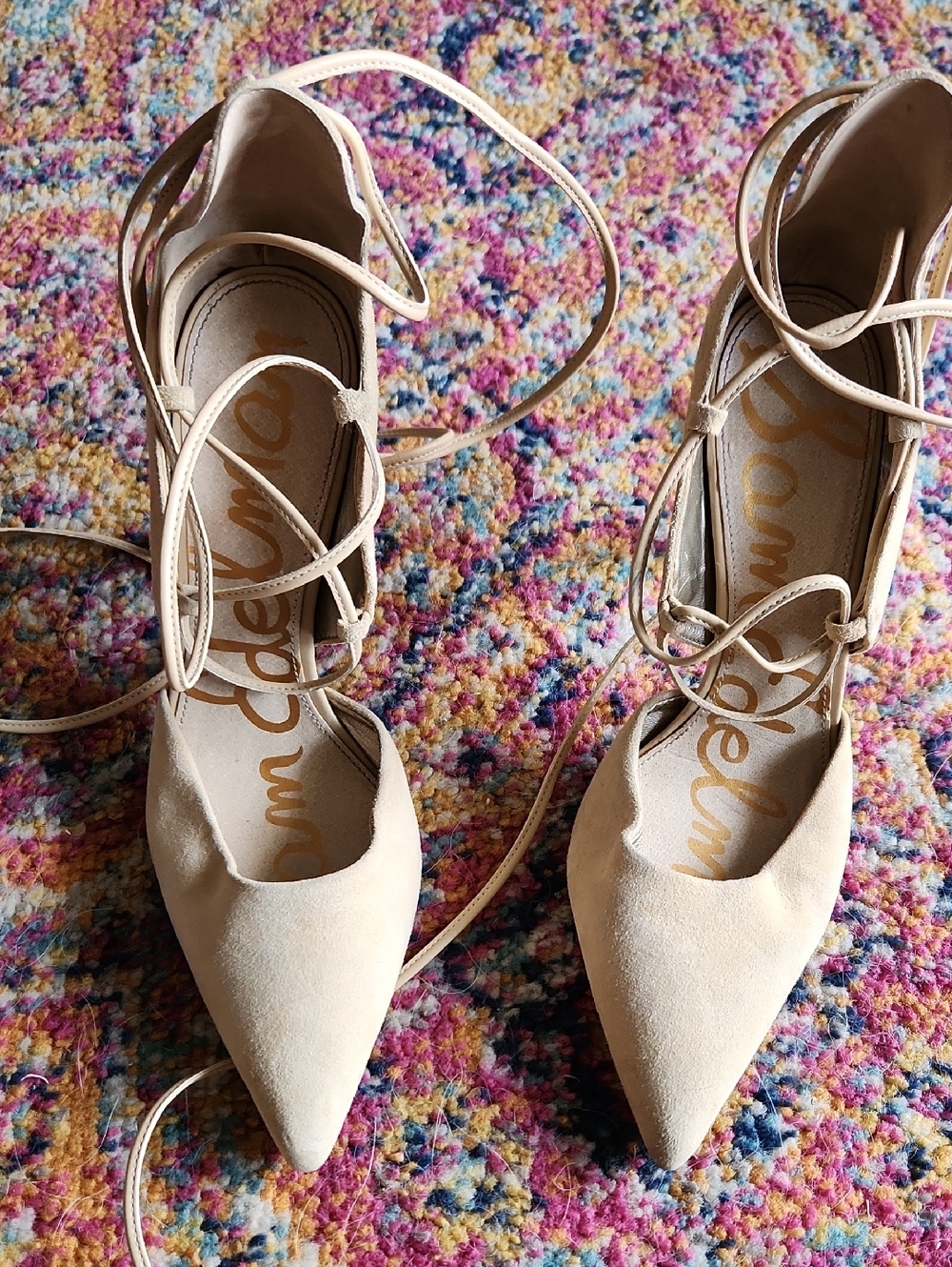 Sam Edelman Dayna  Lace-Up Pointed Toe Heels in Nude Size 7.5